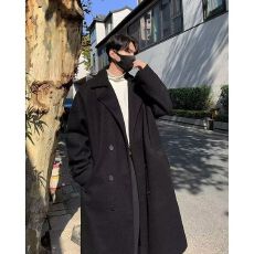 批发冬季毛呢大衣男中长款过膝西装领双排扣呢子风衣外套加厚ins潮流