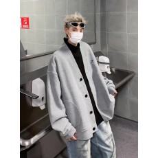 批发华夫格V领开衫卫衣男2025秋季新款<b class='q'>日系</b><b class='q'>复古</b>宽松休闲简约夹克外套