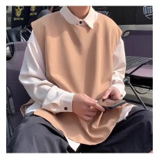 批发坎肩<b class='q'>马夹</b>双层】青少年套头圆领无袖春秋宽松<b class='q'>马甲</b>百搭坎肩背心上衣