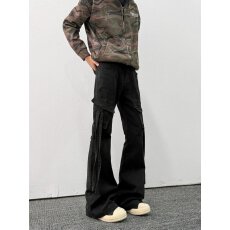 批发美式cleanfit口袋褶皱微喇休闲裤男高街<b class='q'>嘻哈</b>高级感宽松直筒长裤子