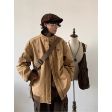 批发<b class='q'>日系</b><b class='q'>复古</b>刺绣工装外套男女生春秋潮牌宽松cityboy翻领拼色夹克衫