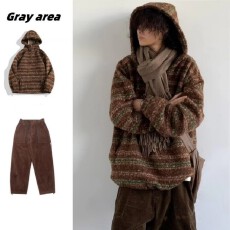 批发毛呢半拉链连帽】秋冬连帽卫衣男女情侣<b class='q'>港风</b>宽松休闲拉链套头上衣