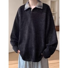 批发雪尼尔】美式粗毛呢长袖t恤男春秋<b class='q'>冬</b>季潮流小香风polo翻领上衣服