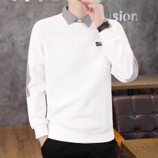 批发假两件】卫衣男春秋冬韩版潮流内搭打底无帽休闲上衣t恤<b class='q'>修身</b>百搭