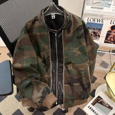 批发美式复古工装迷彩外套男女重工拼接短款休闲宽松棒球服夹克潮ins