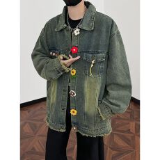批发牛仔外套男秋季新款美式高级感水洗夹克宽松胖子<b class='q'>加肥</b><b class='q'>加大</b>大码<b class='q'>男装</b>