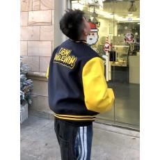 批发美式hiphop撞色拼皮棒球服男<b class='q'>春</b>秋季个性廓形短宽vintage夹克外套