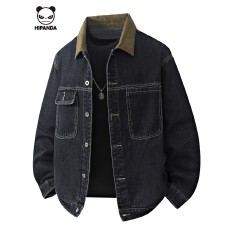 批发翻领牛仔夹克男舒适百搭<b class='q'>潮</b>流秋冬季纽扣时尚长袖夹克上衣情侣外套