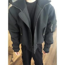 批发折棘美式外套】bomber<b class='q'>夹克</b><b class='q'>男</b>春秋弯刀绑带袖高级感cleanfit短外套