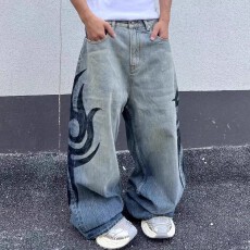 批发2025春秋季新款美式直筒简约阔腿裤男<b class='q'>嘻哈</b>透气牛仔裤痞帅百搭宽松