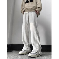 批发华棉复合不倒绒 加绒】休闲卫裤男<b class='q'>春</b>秋25宽松直筒运动拉链长裤子