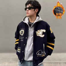 批发龙凤尼加棉刺绣】重工棒球<b class='q'>服</b>夹克男女街头潮牌学院风宽松运动外套