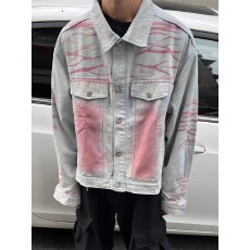 批发复古vibe风<b class='q'>嘻哈</b>水洗涂鸦喷漆牛仔夹克男装潮牌春秋季做旧短款外套