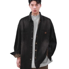 批发【水洗牛仔衬衫】小众复古水泥染男<b class='q'>春</b>秋季长袖宽松休闲衬衣外套男