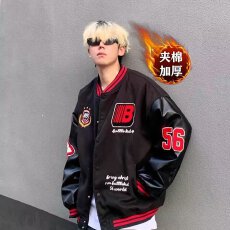 批发【龙凤尼刺绣加厚夹棉】棒球<b class='q'>服</b>外套男女春秋宽松学生情侣pu皮夹克