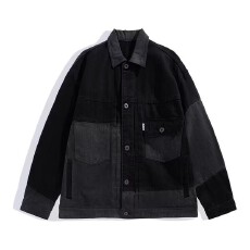 批发春秋男士潮牌牛仔外套男ins潮流拼接工装休闲上衣宽松大码夹克男