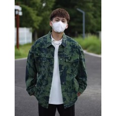 批发渐变工装牛仔外套男美式潮牌<b class='q'>嘻哈</b>迷彩宽松上衣春秋款扎染刺绣夹克