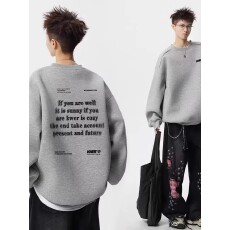 批发【肩链 华棉 美式复古字母印花圆领卫衣男春秋季休闲情侣装长袖