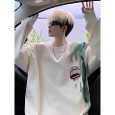 批发【贴布卫衣宽松男士春秋季<b class='q'>嘻哈</b>时尚长袖<b class='q'>T</b><b class='q'>恤</b>潮撞色圆领印花打底衫