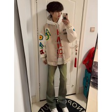 批发【龙凤尼拼皮刺绣秋冬国潮碎花毛巾绣植绒夹克单排扣棒球<b class='q'>服</b>男女