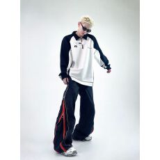 批发【原版高质量 仿棉斜纹鱼鳞撞色POLO衫卫衣男宽松<b class='q'>休闲</b>翻领情侣