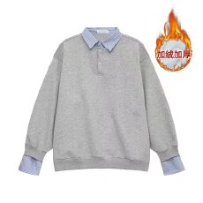 批发【假两件 加绒 简约<b class='q'>衬衫</b>领卫衣男秋季宽松休闲学院风长袖外套