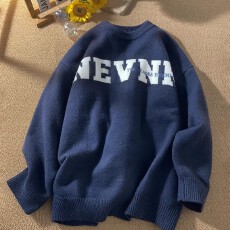 批发韩国专柜美式提花圆领毛衣男士秋冬加厚慵懒高级感<b class='q'>针织衫</b>打底线衣