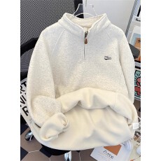 批发加绒刺绣】  重磅半拉链卫衣男女冬保暖宽松立领长袖加厚情侣外套