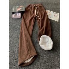 批发【加绒厚北极绒】灯芯绒<b class='q'>裤子</b>男冬季老钱风运动休闲卫裤宽松阔腿裤