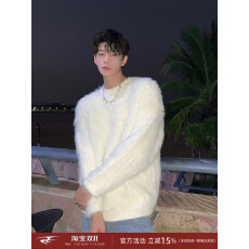 批发强毛感5公分水貂毛刷毛】毛衣男冬季加厚温柔慵懒宽松圆领<b class='q'>针织衫</b>