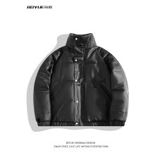 批发PU皮棉衣】<b class='q'>潮牌</b>时尚PU皮立领棉衣女小众高级感冬季保暖情侣外套男