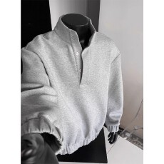 批发灰色亨利领磁吸扣卫衣男立领空气层长袖POLO衫早<b class='q'>秋</b>穿搭设计感上衣