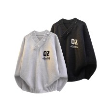 批发纯北极绒秋冬保暖套头<b class='q'>毛衣</b>男女纽扣V领宽松慵懒休闲针织衫