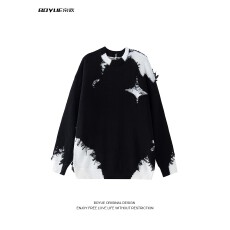 鹿毛绒美式嘻哈拼接毛边套头毛衣潮牌设计感情侣针织衫男