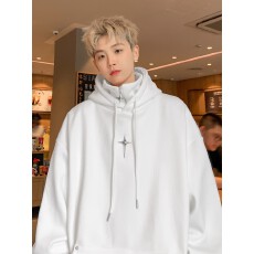 华棉假两件卫衣男连帽春秋美式高领半拉链外套秋冬款潮牌