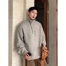高领毛衣半开衫针织男秋冬穿搭韩版痞帅慵懒松弛感宽松外套