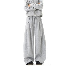 美式重磅弯刀运动卫裤男潮牌新款宽松褶皱设计感阔腿休闲长裤