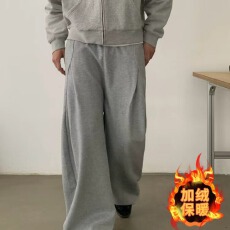 加绒350克华棉美式重磅弯刀卫裤男褶皱设计感阔腿休闲长裤