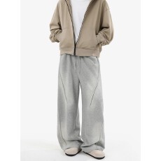 华棉330克美式复古设计休闲裤子男女宽松垂感直筒运动卫裤