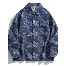 批发【牛仔外套】<b class='q'>夹克</b>男春秋宽松格子外套潮男休闲翻领上衣情侣款