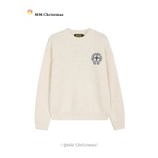 批发【北极绒】美式复古徽章刺绣圆领<b class='q'>毛衣</b>软糯男女宽松针织衫慵懒