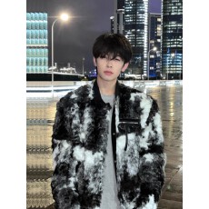 批发【羊羔绒夹棉扎染撞色男款冬季设计感cleanfit加绒加厚外套