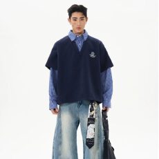 假两件美式复古拼接卫衣男女长袖T恤宽松百搭青少年上衣潮