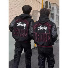 毛呢拼凯美拉棉衣秋冬男女夹克字母刺绣拼接棒球服外套