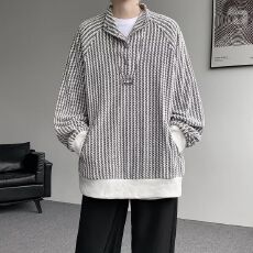 批发【280克鱼骨纹条纹长袖t恤宽松慵懒刺绣打底衫上衣2025秋新款