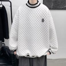 批发【格子小立领】半高领卫衣男痞帅格子套头上衣<b class='q'>秋</b>季宽松拼色外套