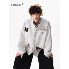 华棉绣花 趣味潮乐邦毛巾绣慵懒卫衣男加绒加厚情侣外套棒球服