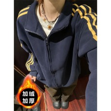 三条杠立领卫衣外套男女春秋冬宽松开衫设计感拉链上衣情侣潮