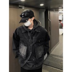 美式复古牛仔外套男女春秋冬季潮牌渐变工装夹克情侣高级感褂子