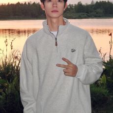 批发【华棉复贝贝绒<b class='q'>秋</b>季简约刺绣立领半拉链卫衣男女潮牌宽松休闲上衣